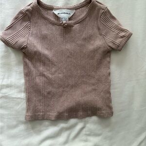 H&M Kids Ribbed Brown Short Sleeve Tee